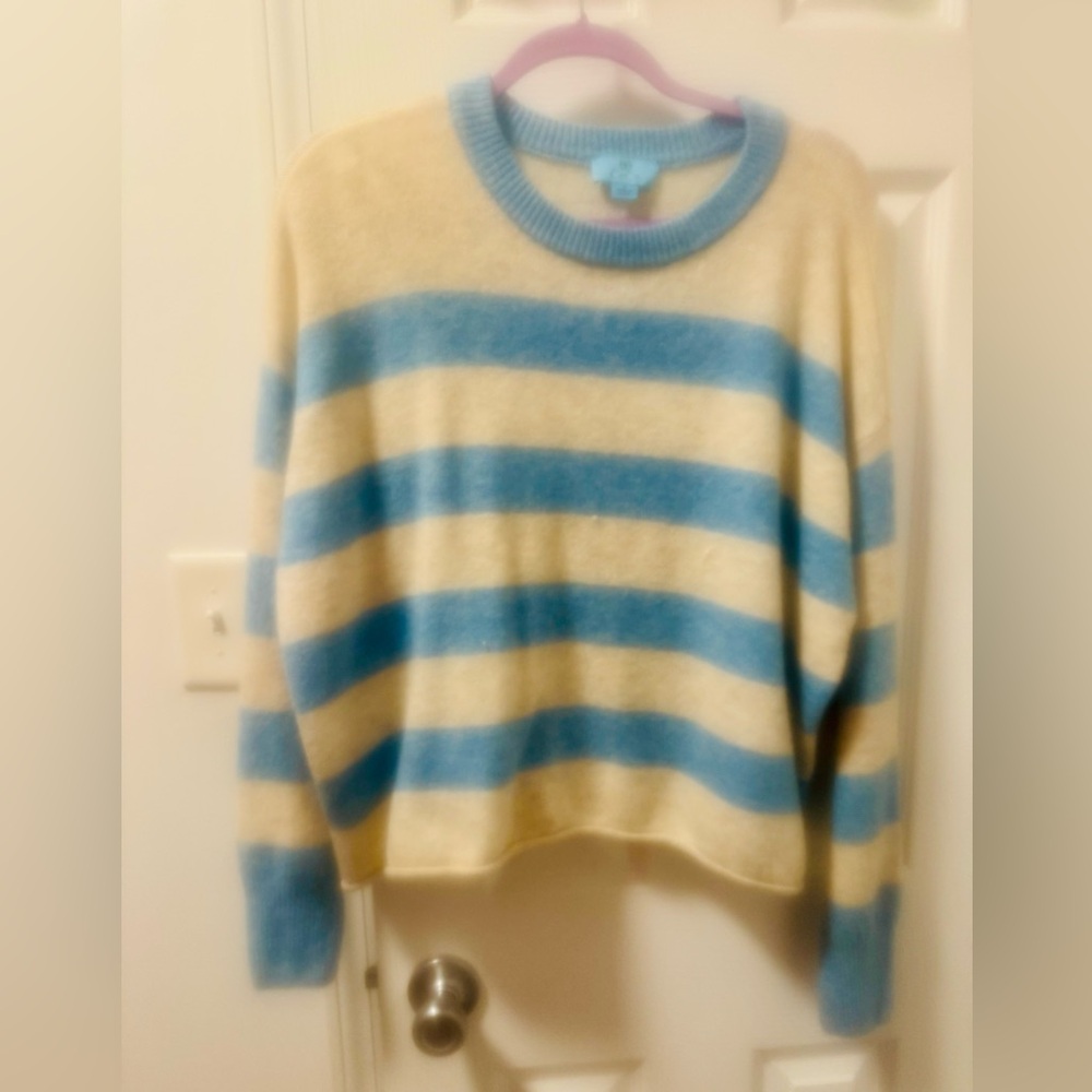 CeCe Blue and Cream Striped Sweater